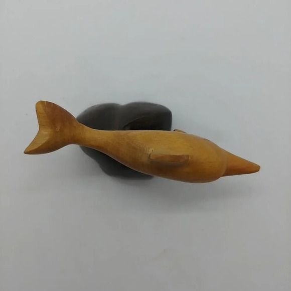 Hand carved Wooden Mini Dolphin  Figurine on Base - Picture 4 of 5